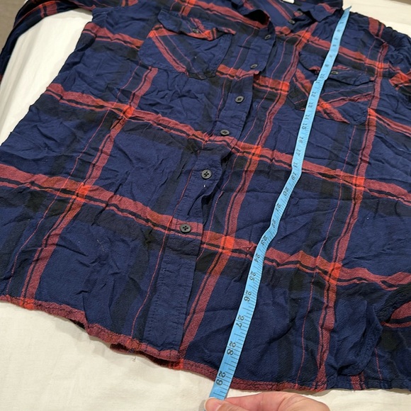 BDG Urban Outfitters Navy & Red Plaid Long Sleeve Button Up Shirt Size Large - Picture 8 of 10